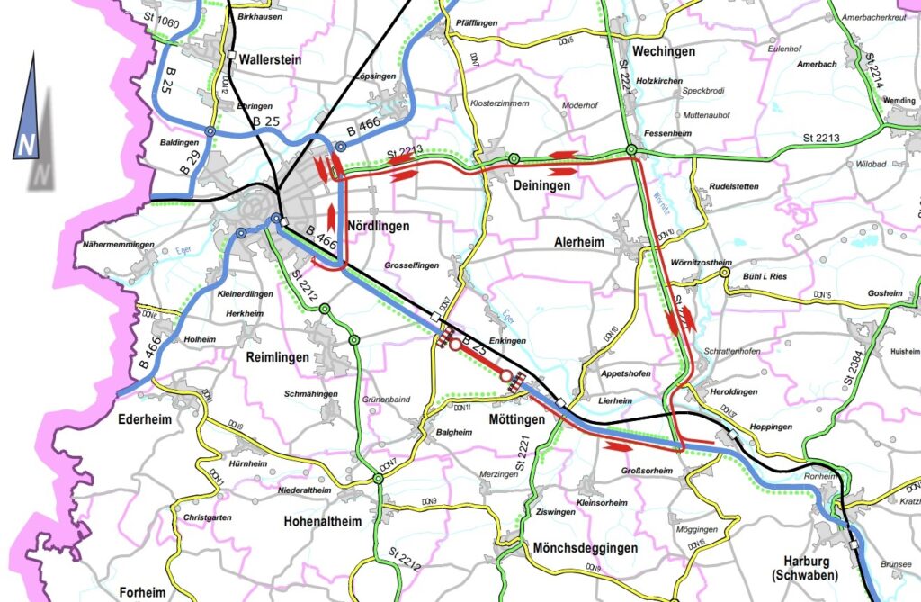 Vollsperrung Bundesstraße 25 zwischen Nördlingen und Möttingen ab Sonntag den 11. August